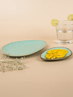 Green Ceramic Oval Shaped Platter | Set of 2