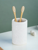White Embossed Rose Ceramic Bathroom Set of 3