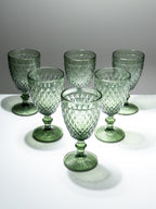 Green Vintage Textured Glass Goblet Set – 6-Piece