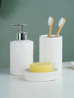 White Embossed Rose Ceramic Bathroom Set of 3