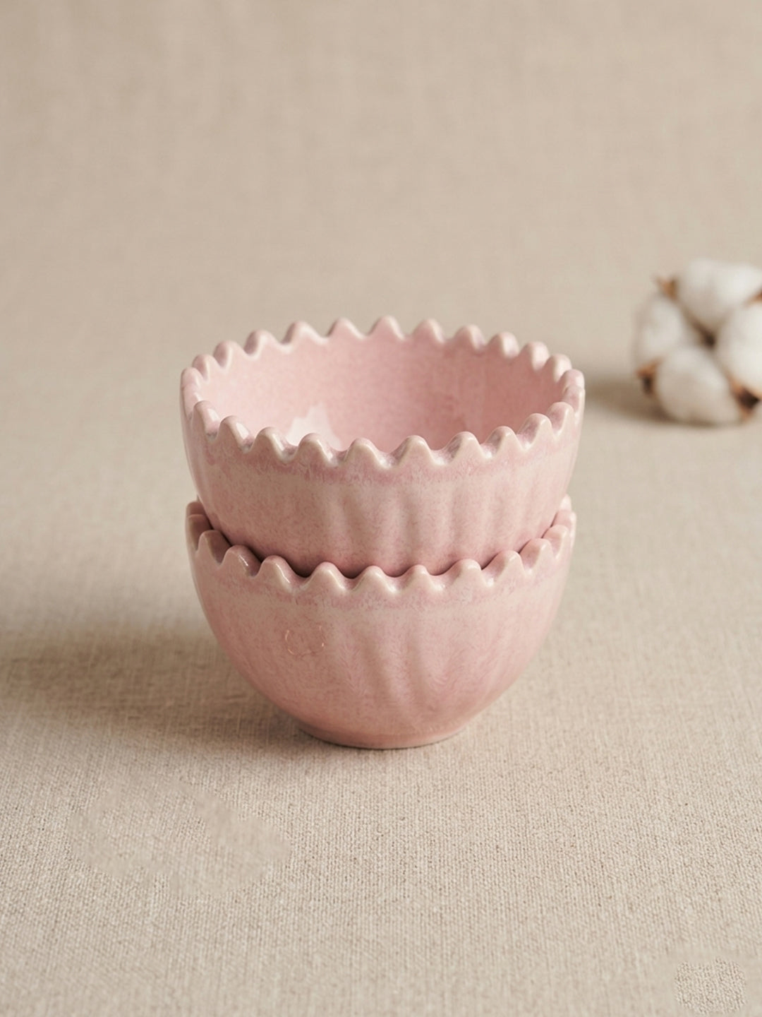 Pretty in Pink Ceramic Wavy Bowl | Set of 2 Main image