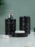 Black Embossed Rose Ceramic Bathroom Set of 3