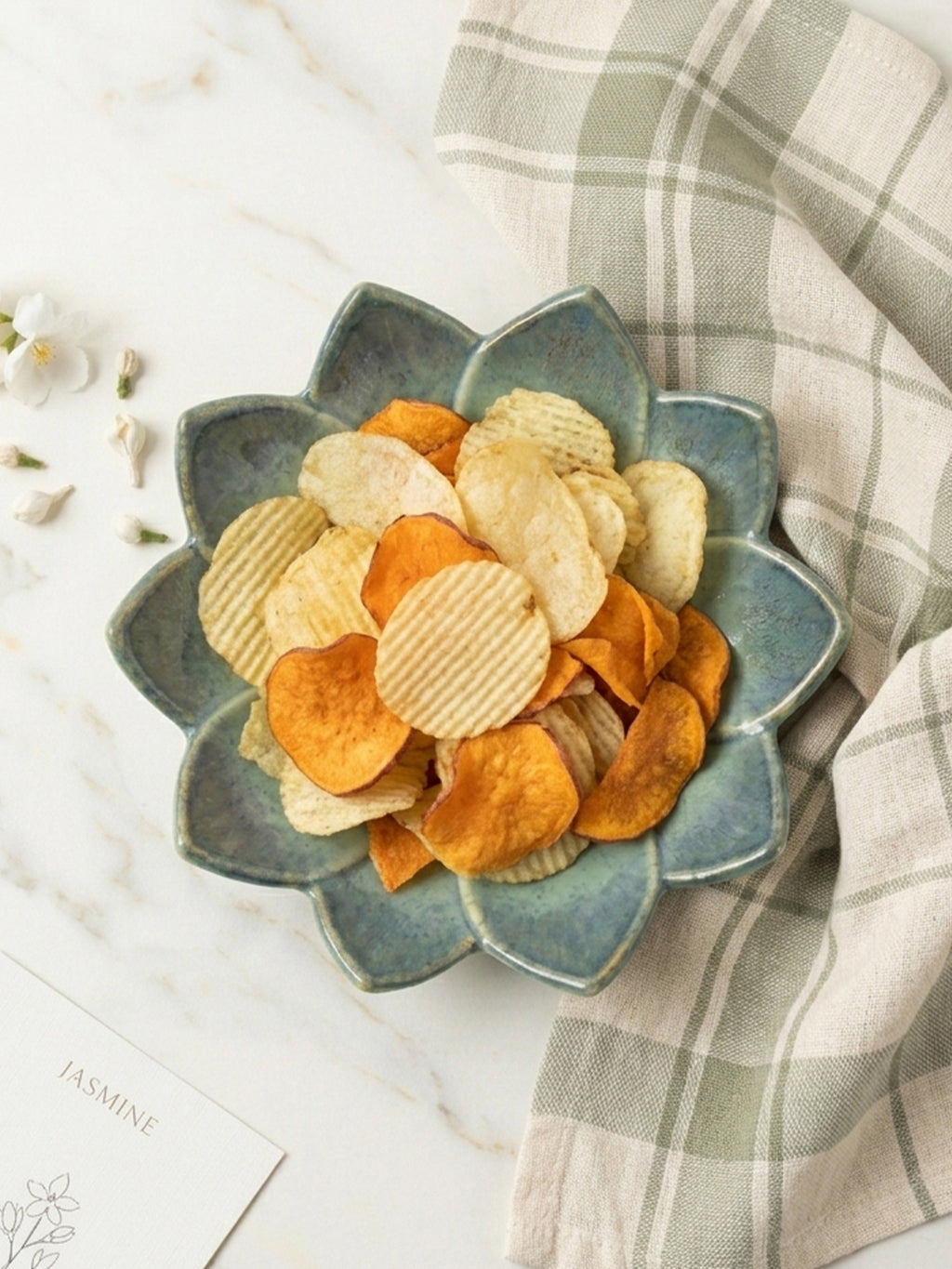 Dual Tone Blue Color Flower-Shaped Platter