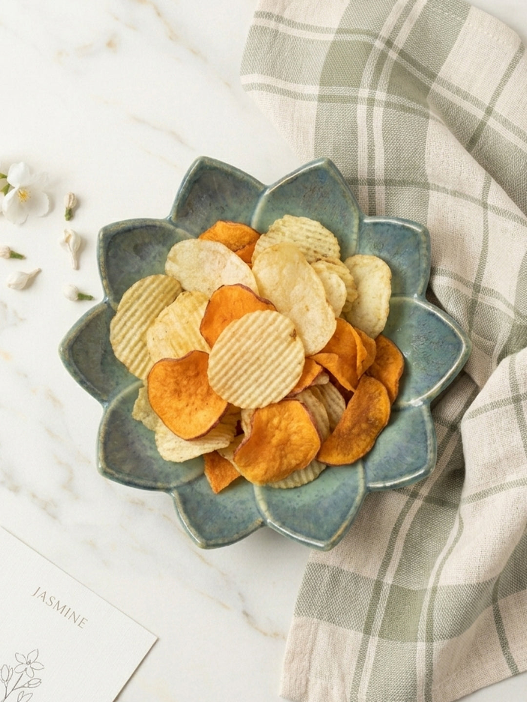 Dual Tone Blue Color Flower-Shaped Platter