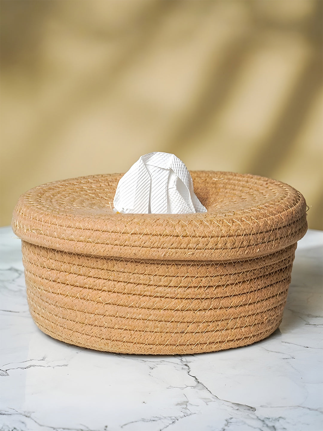 Natural Jute Tissue Box with Soft-Lid Top
