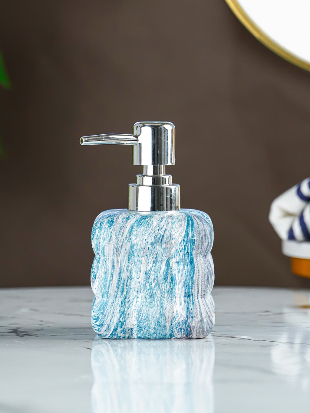 Blue Ocean Swirl Ceramic Soap Dispenser