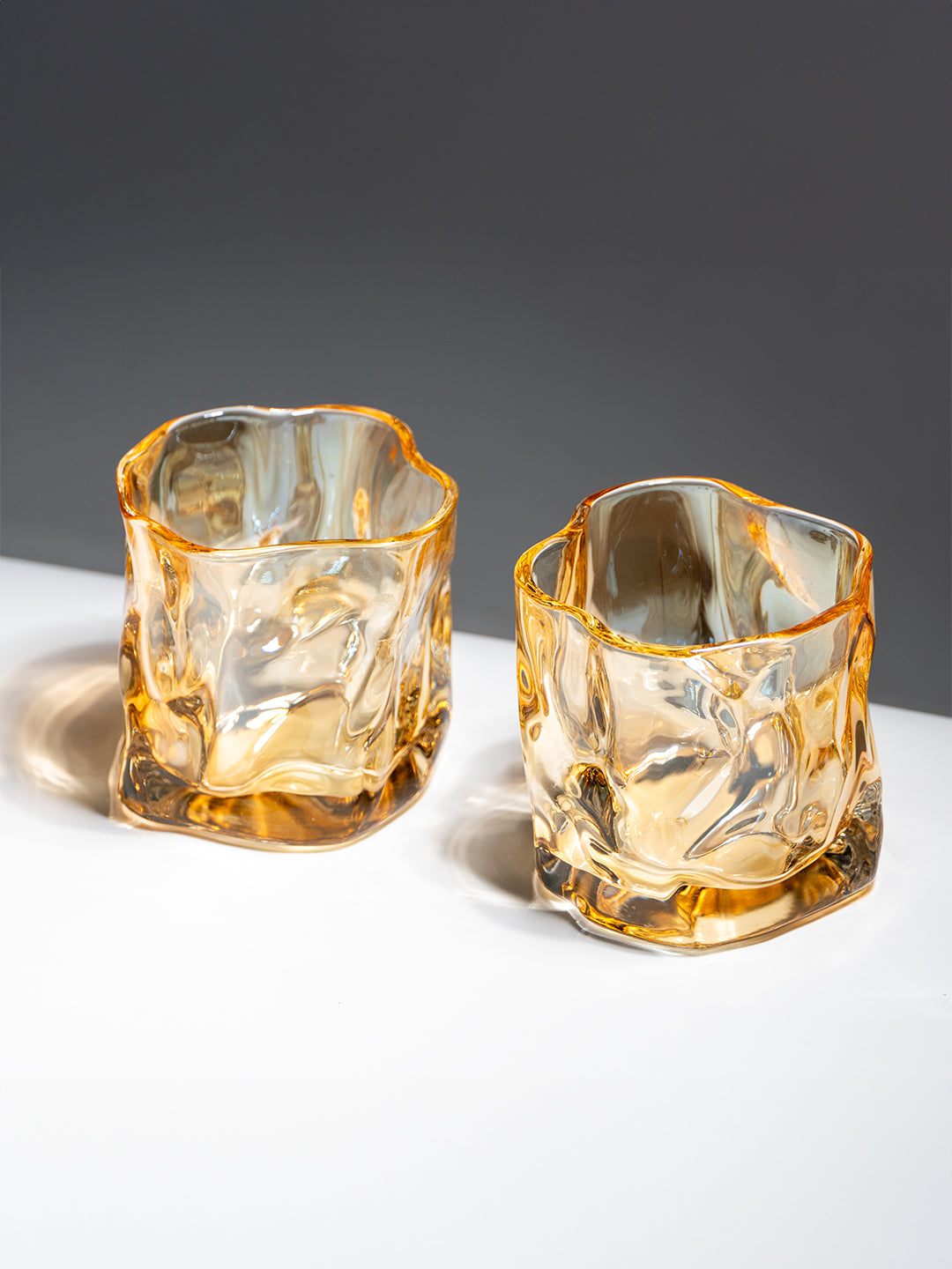 Amber-Colored Sculpted Glasses - Set of 6