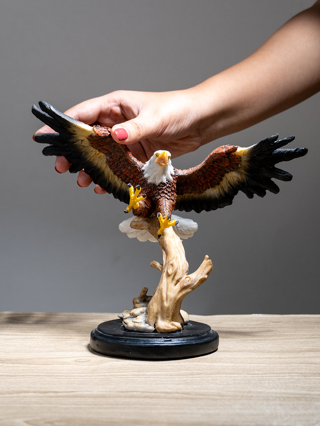 Bald Eagle Figurine on Wooden Perch