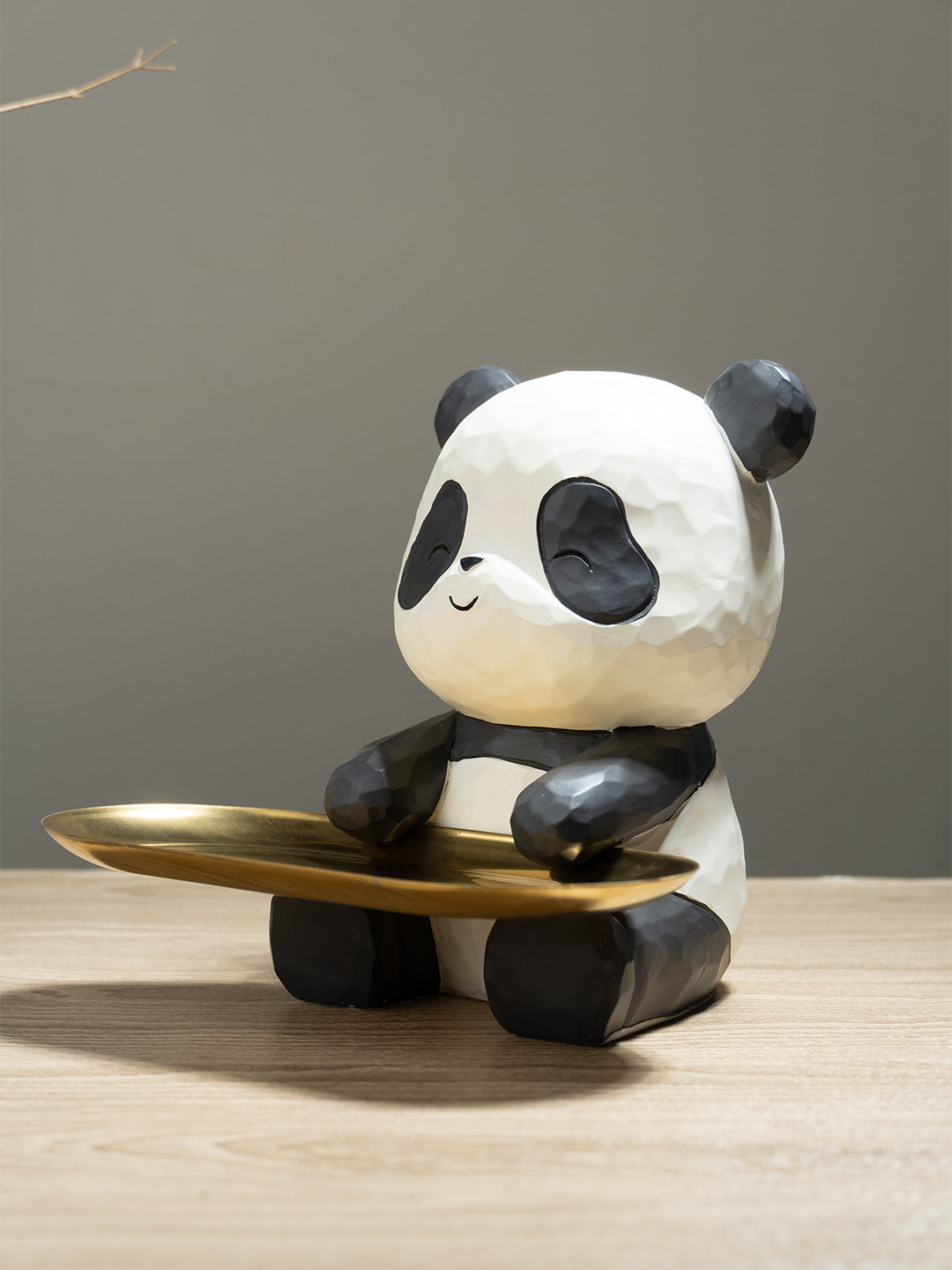 Black and White Panda Tray Holder with Gold Oval Plate Secondary image
