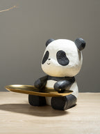 Black and White Panda Tray Holder with Gold Oval Plate