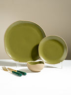 Olive Green & Beige Rustic Ceramic Dinner Set of 22
