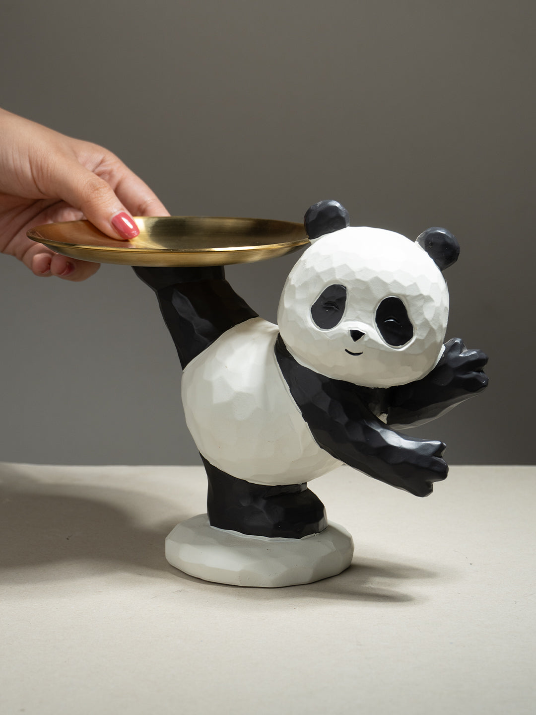 Black and White Panda Figurine with Gold Tray Holder Secondary image