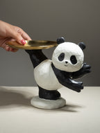 Black and White Panda Figurine with Gold Tray Holder