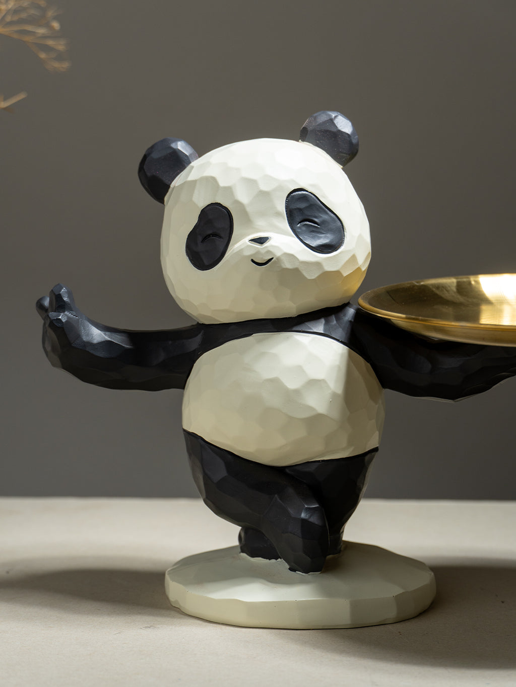 Black and White Textured Panda Standing Figurine