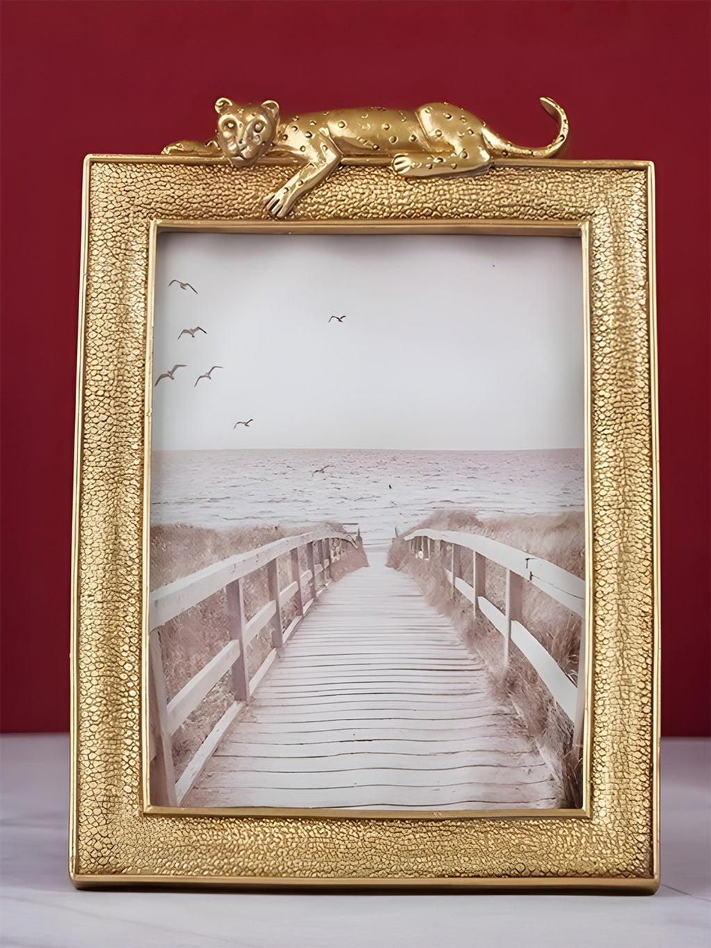 Gold Textured Photo Frame with Leopard Detail
