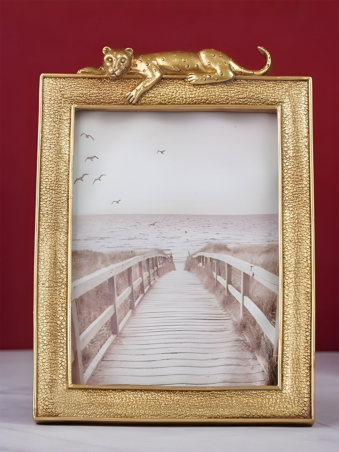 Gold Textured Photo Frame with Leopard Detail