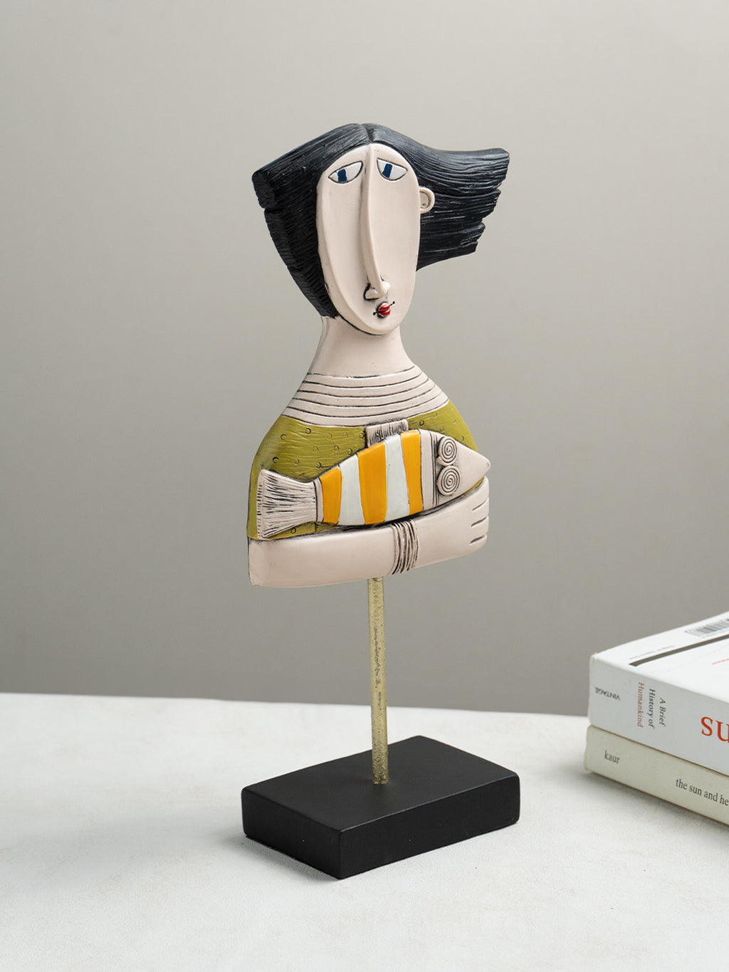 Abstract Woman Sculpture with Orange Striped Fish