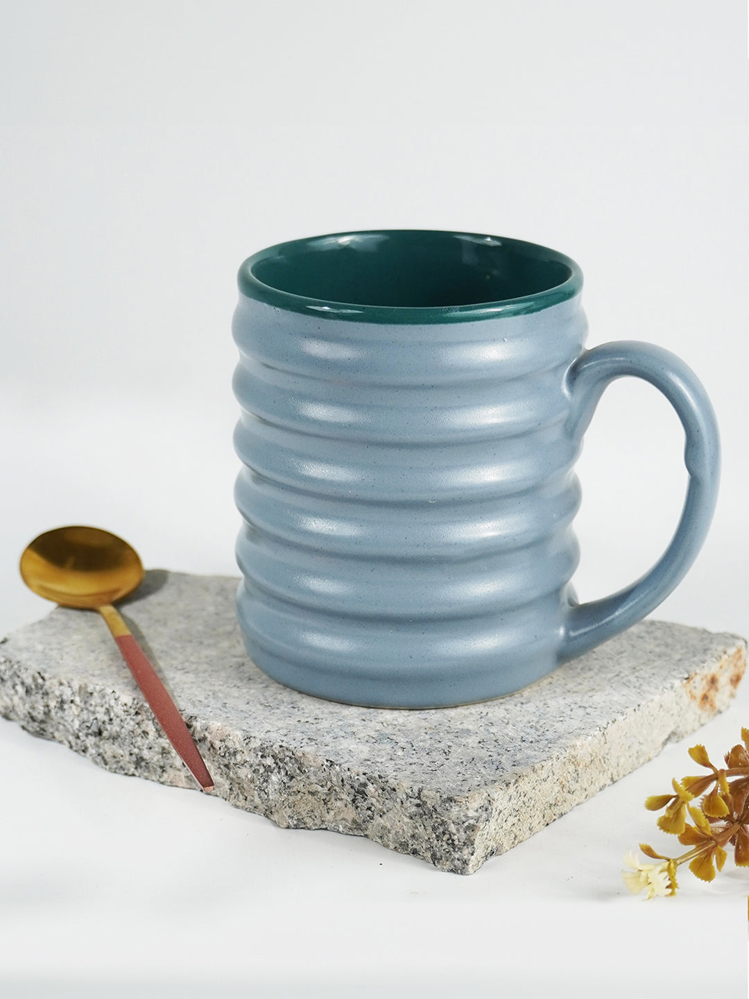 Blue Ceramic Mug with Ribbed Texture