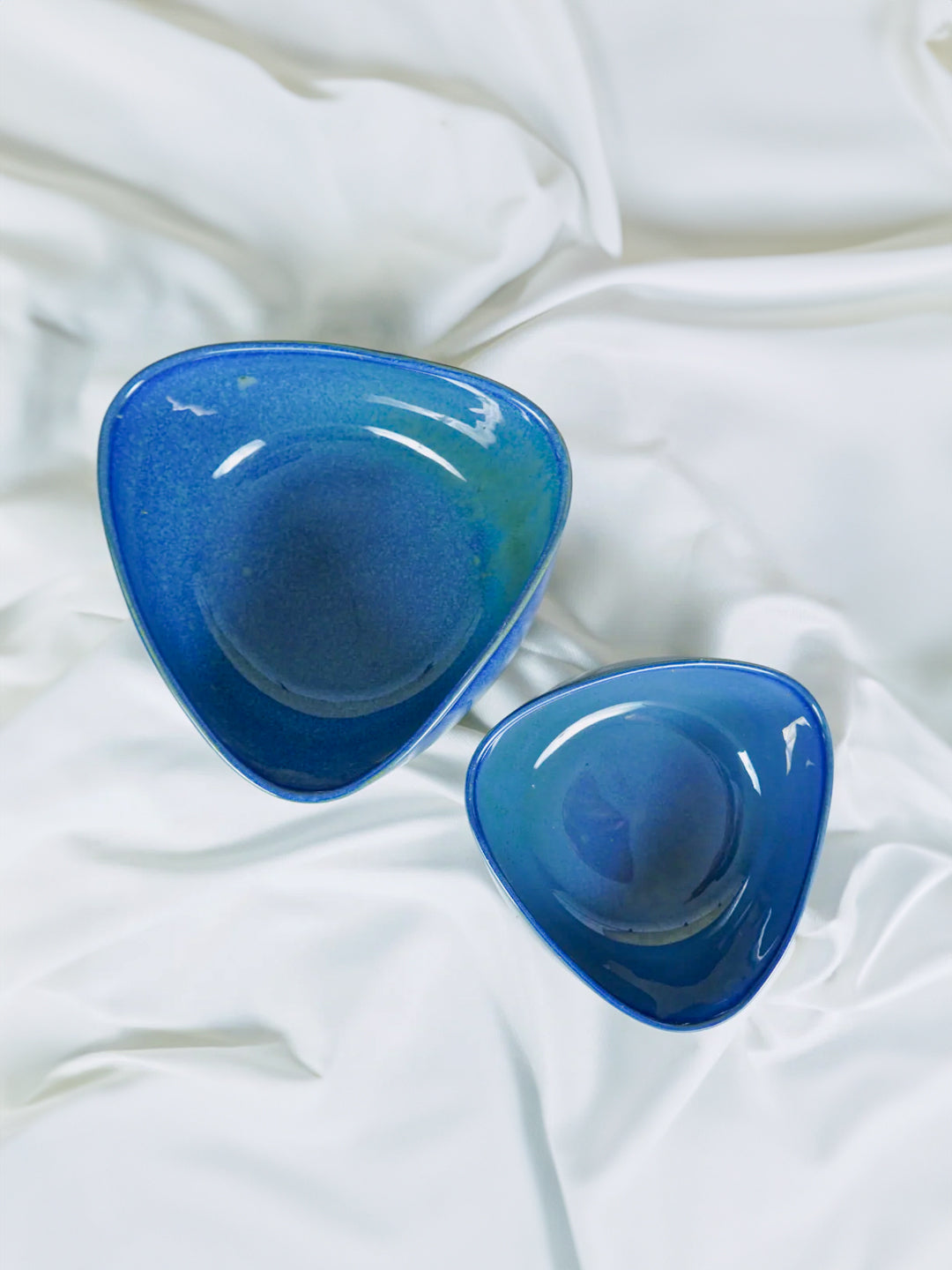 Glossy Blue Ceramic Triangle Serving Bowl | Set of 2