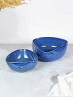 Glossy Blue Ceramic Triangle Serving Bowl | Set of 2