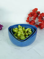 Glossy Blue Ceramic Triangle Serving Bowl | Set of 2