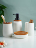 Matte White Ceramic with Bamboo Bathroom Set – 4