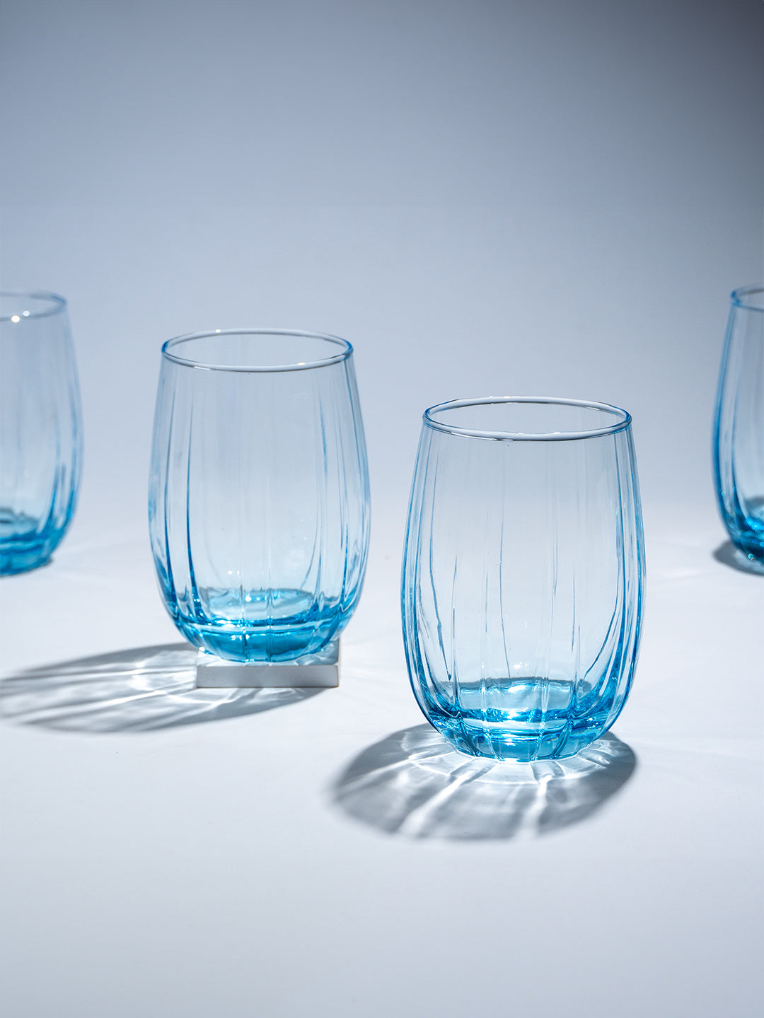 Ocean Blue Curved Ribbed Drinking Glass - Set of 6