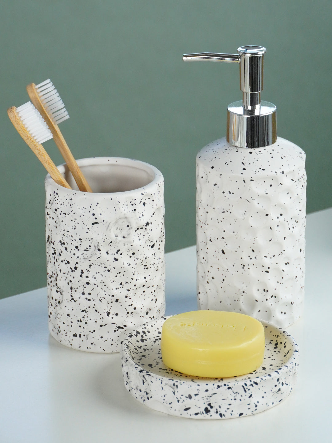 White and Black Speckled Ceramic Bathroom Set of 3 Main image
