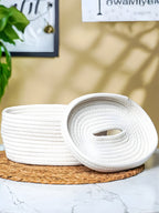 White Cotton Rope Tissue Box with Soft-Lid Closure