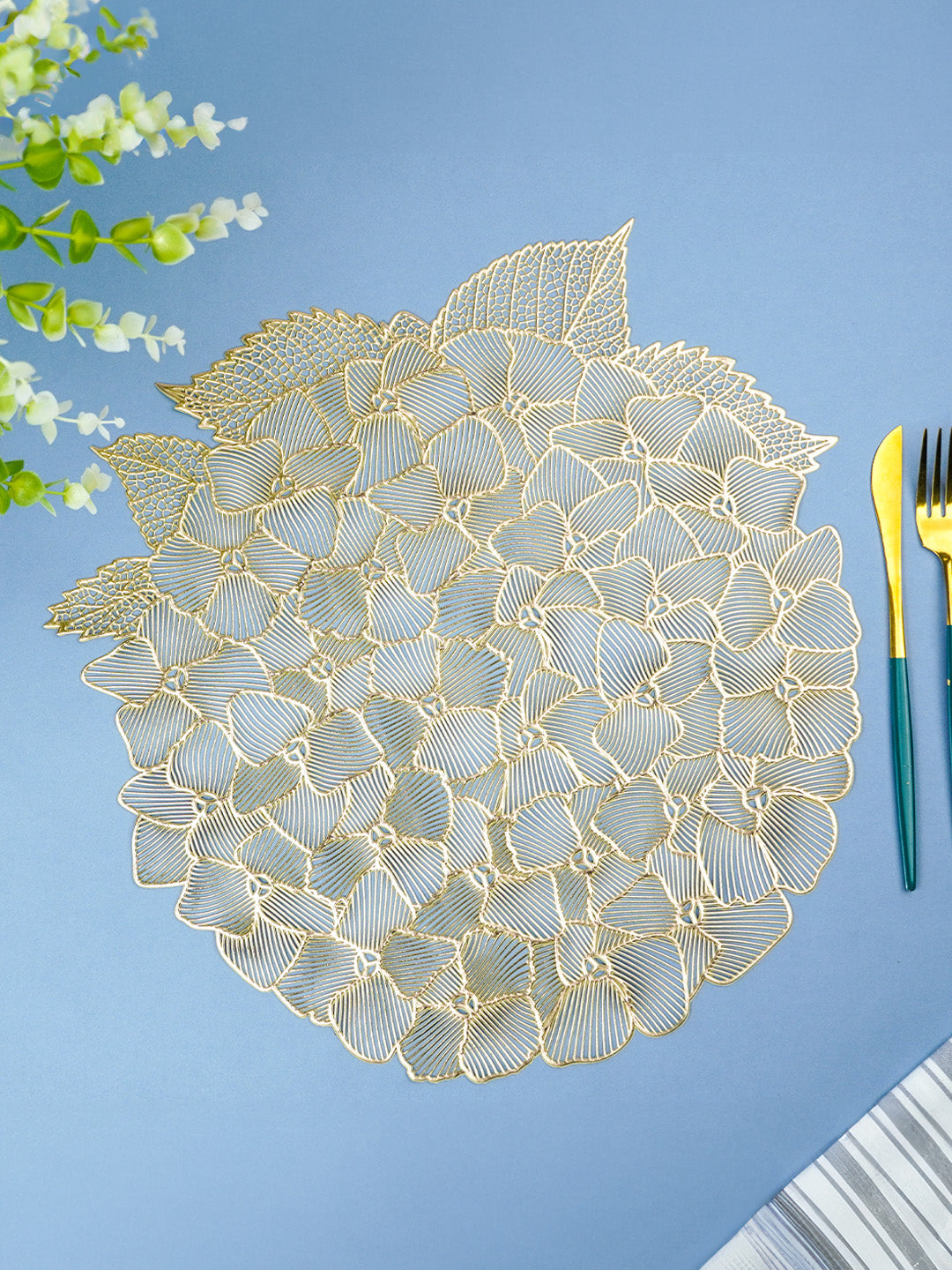 Gold Floral Cutout Table Mat with Hydrangea-Inspired Design Main image