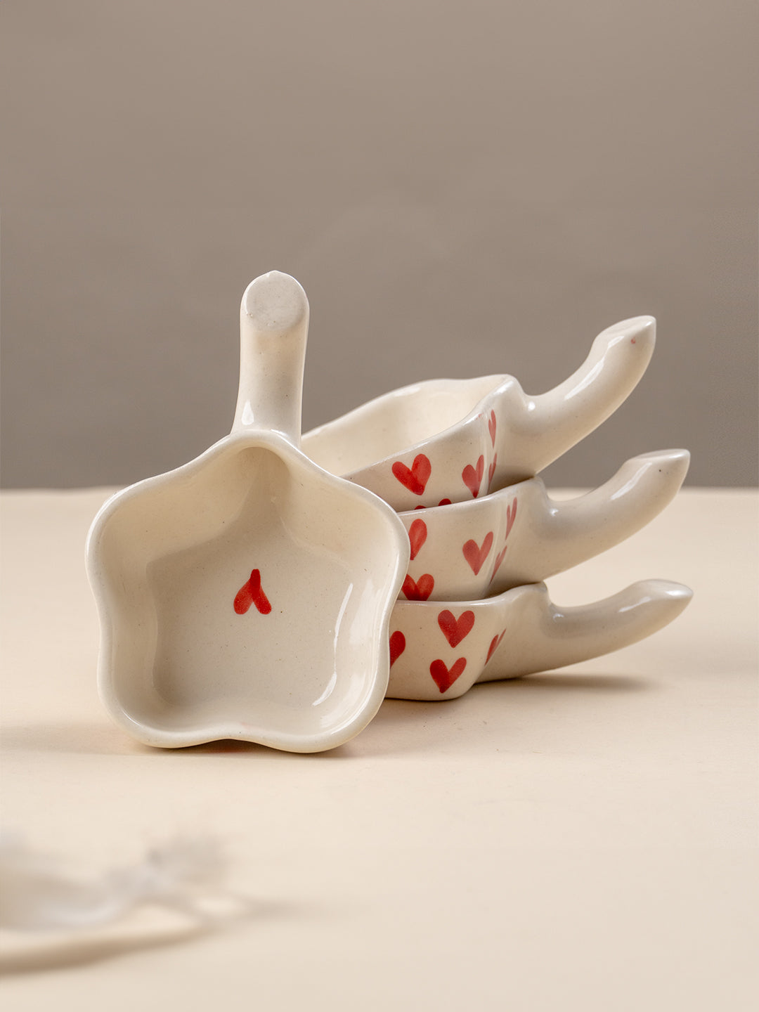 Handcrafted Ceramic Dip Bowl Set with Red Heart Design