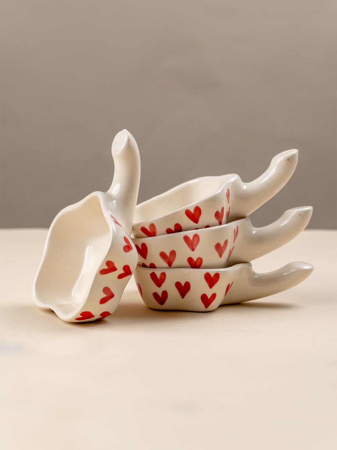 Handcrafted Ceramic Dip Bowl Set with Red Heart Design Main image