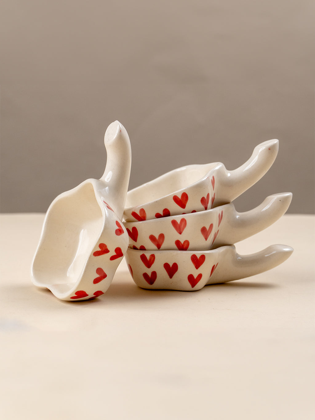 Handcrafted Ceramic Dip Bowl Set with Red Heart Design