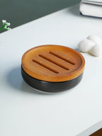Black Ceramic with Bamboo Bathroom Set of 4