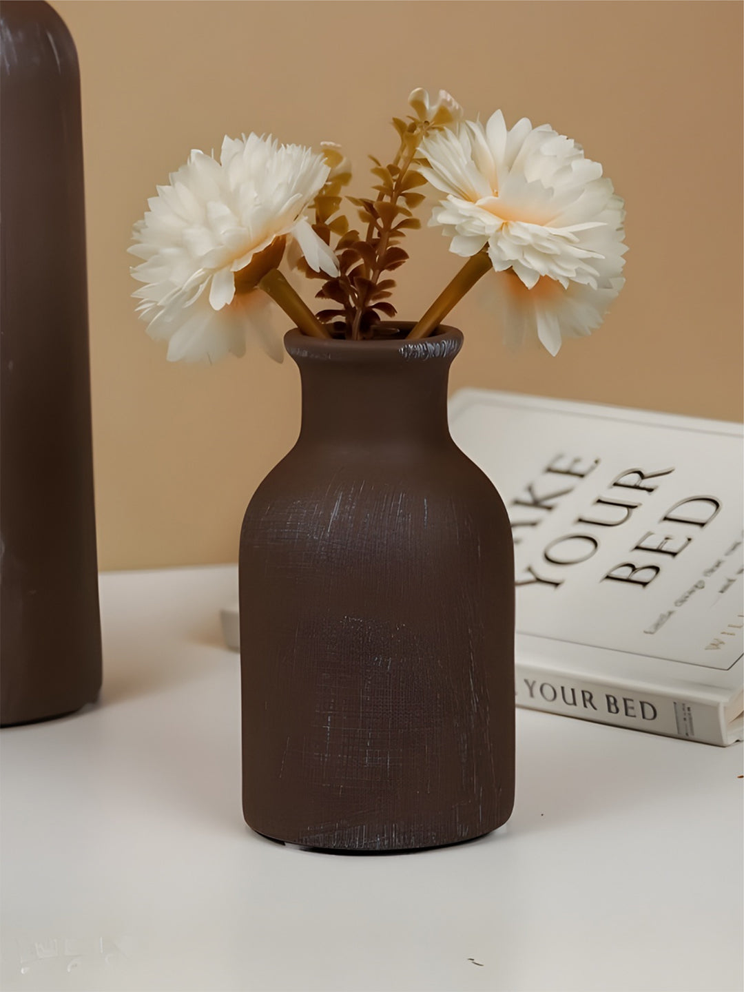 Rustic Brown Textured Bottleneck Vases | Set of 3 Secondary image