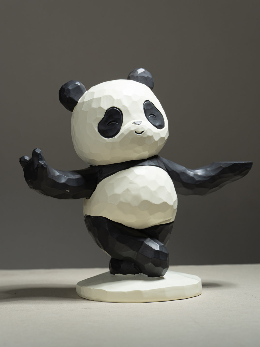 Black and White Textured Panda Standing Figurine