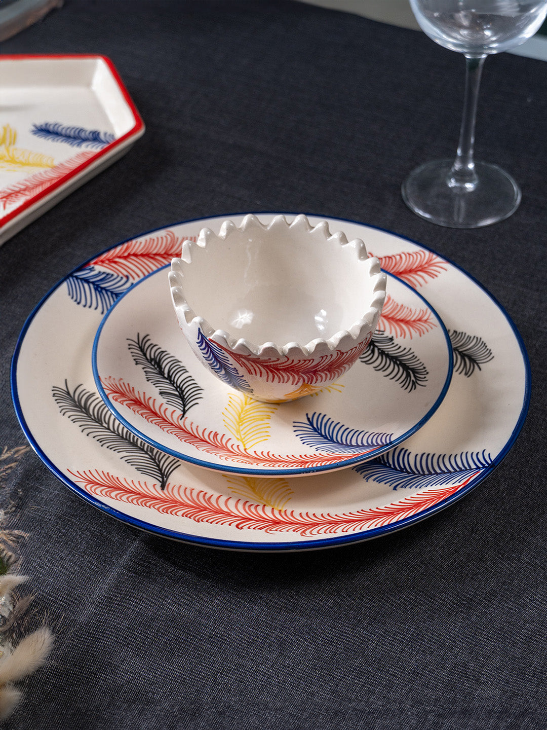 Multicolor Ceramic Dinner Set - Set of 19