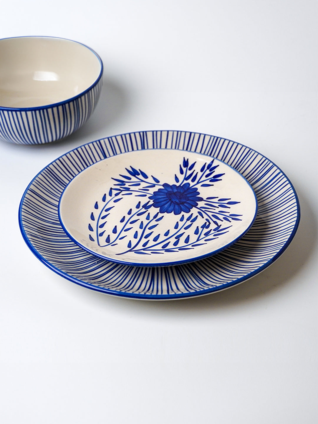 Blue Floral Hand-Painted Ceramic Dinner Set of 22 Secondary image