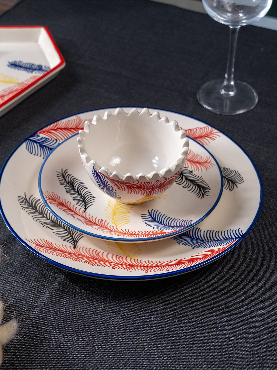 Multicolor Ceramic Dinner Set - Set of 19 Secondary image