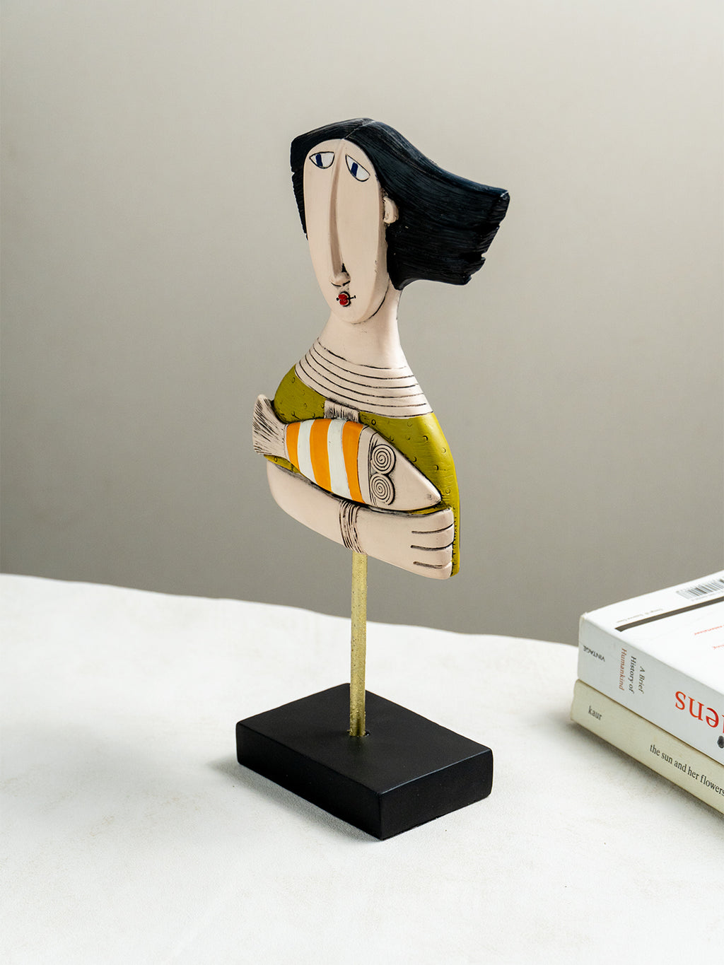 Abstract Woman Sculpture with Orange Striped Fish