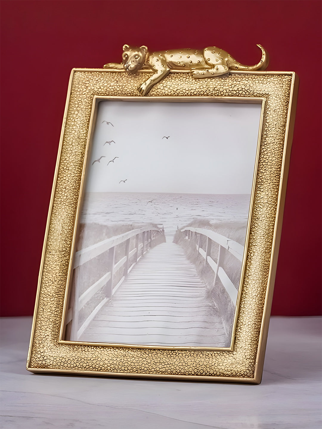 Gold Textured Photo Frame with Leopard Detail