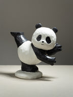 Black and White Panda Figurine with Gold Tray Holder