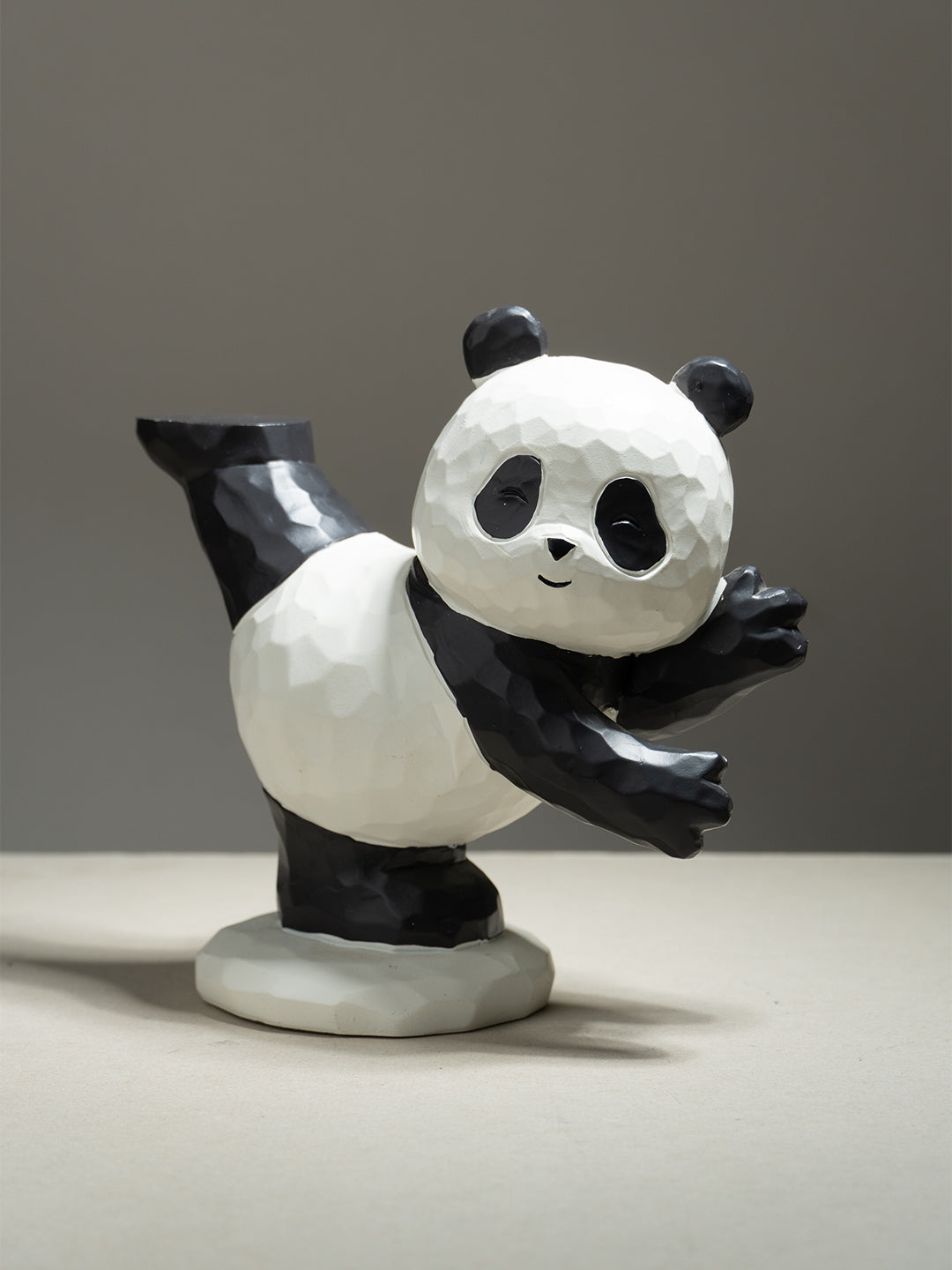 Black and White Panda Figurine with Gold Tray Holder