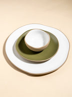 Olive Green & Beige Mix Ceramic Dinner Set of 23