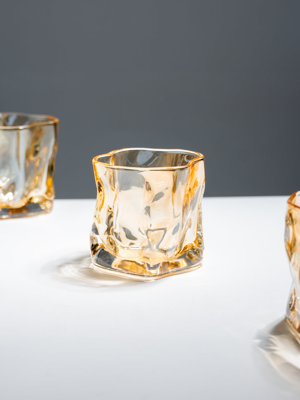 Amber-Colored Sculpted Glasses - Set of 6