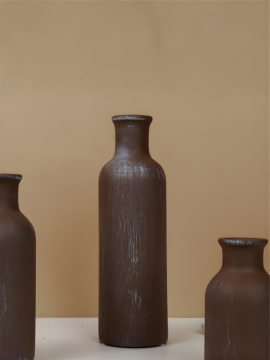 Rustic Brown Textured Bottleneck Vases | Set of 3
