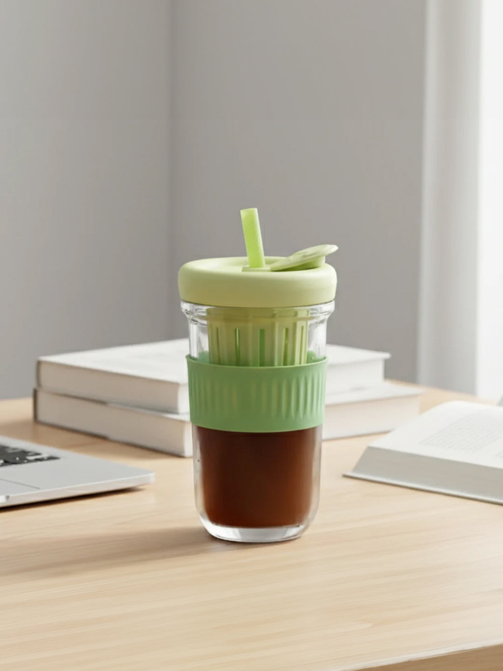 Green Silicone Grip Sipper with Infuser