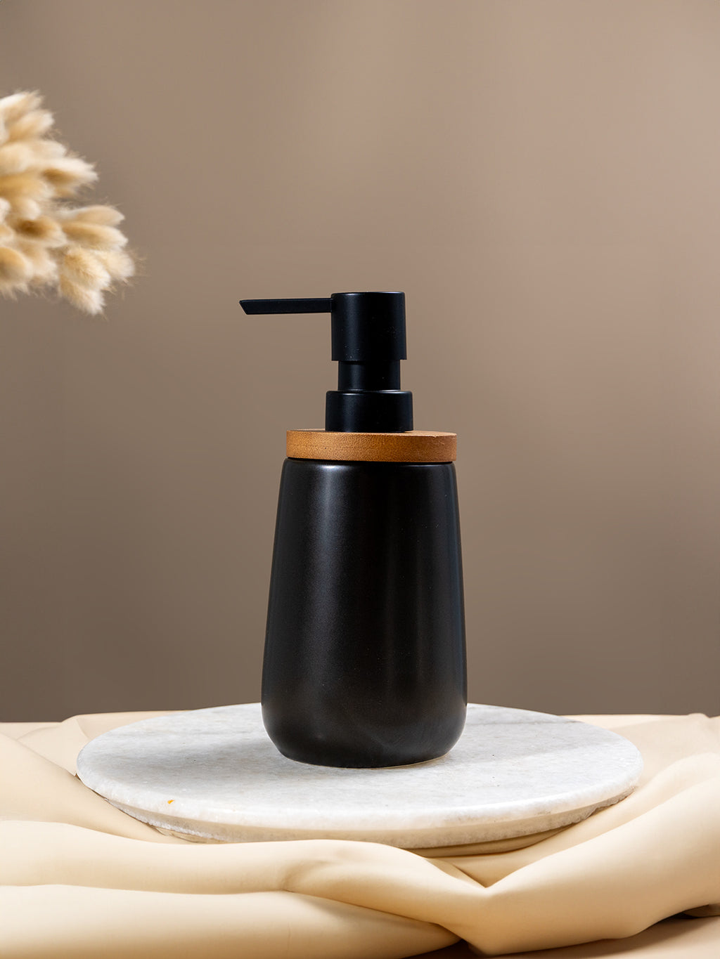 Black Ceramic with Bamboo Soap Dispenser