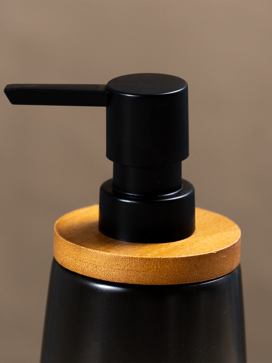 Black Ceramic with Bamboo Soap Dispenser
