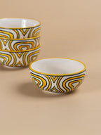 Hand-Painted Yellow Ceramic Bowls - Set of 4